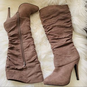 Nina New York faux suede taupe high heel boots 7M